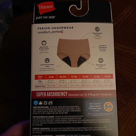 Hanes Just My Size Black Tan Period Underwear Panties Sz 12 4X Super Briefs 2 pc - Picture 4 of 5